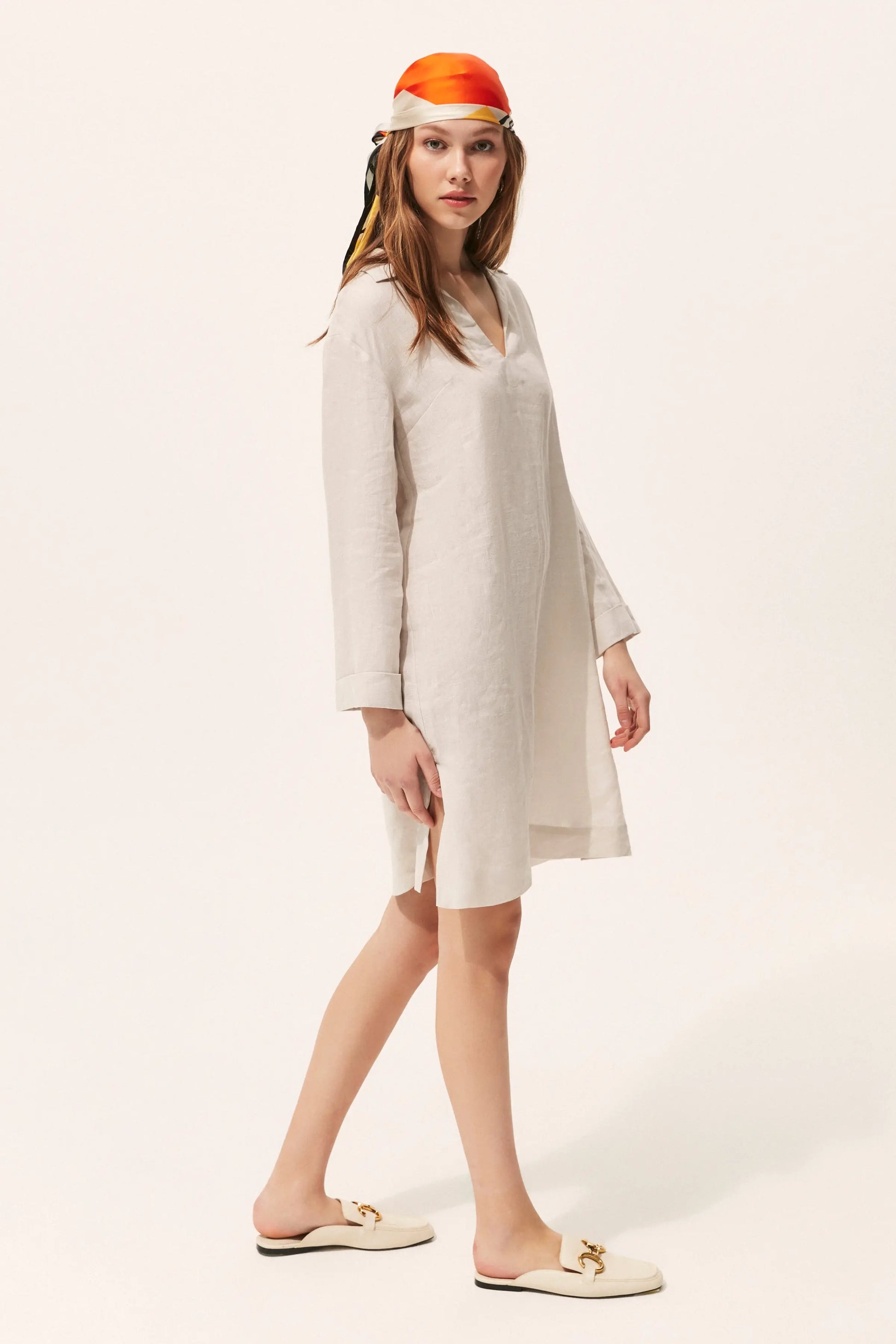 Bej & More Rosella V Yaka Uzun Kollu Tunik Silk and Cashmere