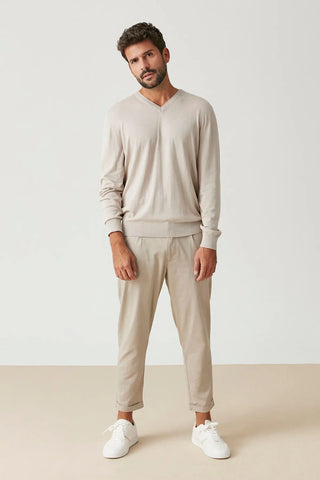 Bej & More Tony Modal ve Pamuklu V Yaka Uzun Kollu Erkek Triko Silk and Cashmere