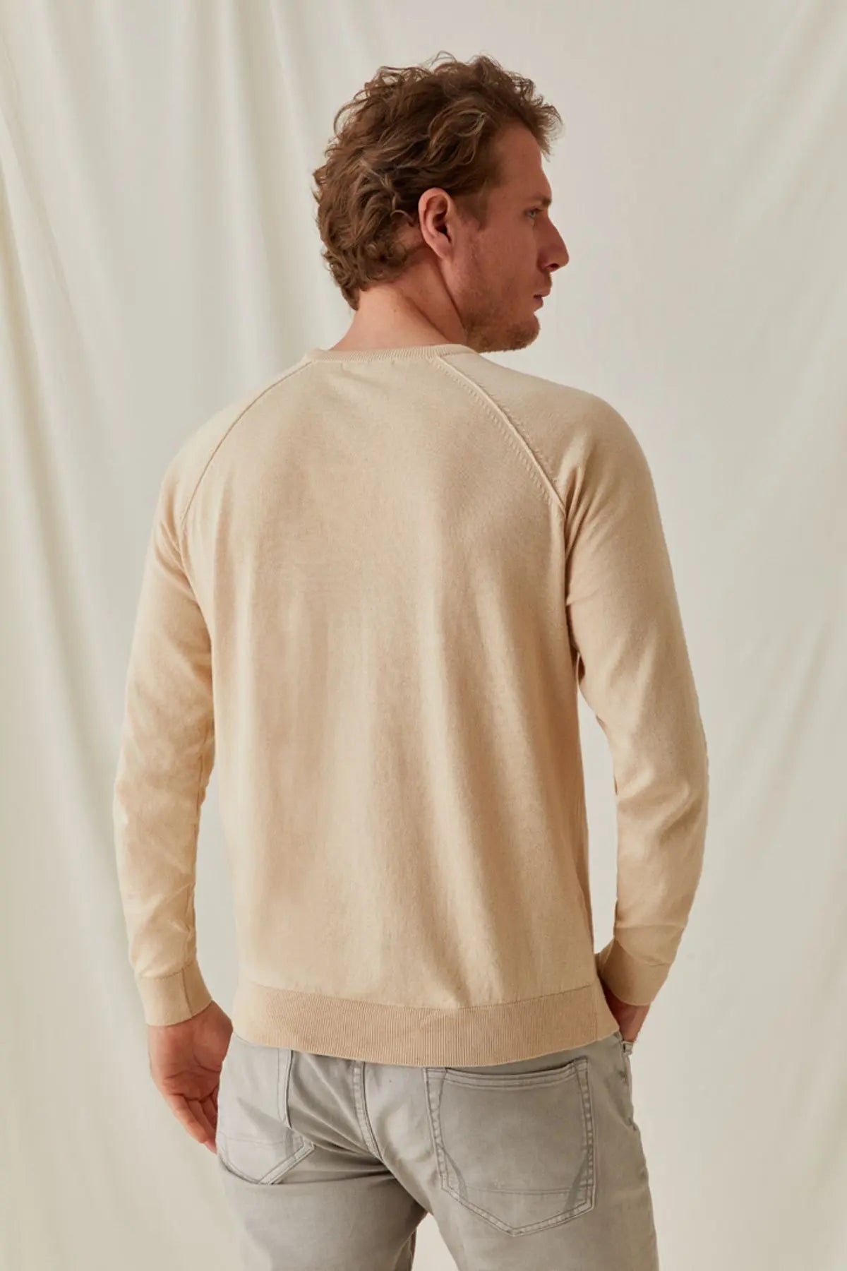 Bej pek Pamuk Quentin  Yuvarlak Yaka Reglan Uzun Kollu Erkek  Triko Silk and Cashmere