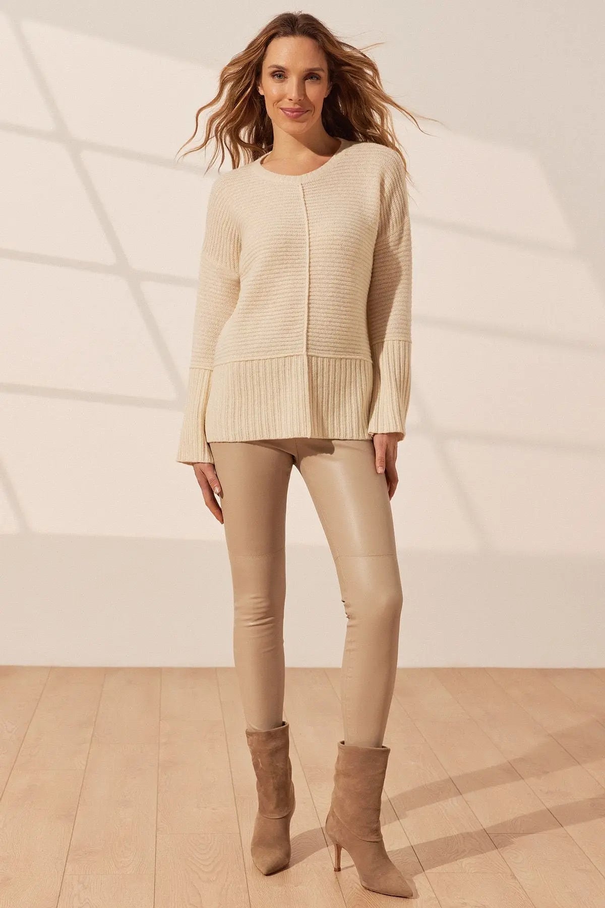 Beyaz Fabiana Yün Yuvarlak Yaka Uzun Kollu Kadn Kazak Silk and Cashmere