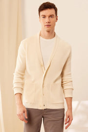 Beyaz Fabio Yün V Yaka Triko Uzun Kollu Erkek Hrka Silk and Cashmere