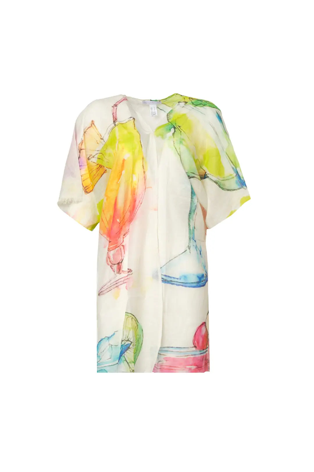 Beyaz İpekli Yaz Mevsimi Desenli Kısa Kimono Silk and Cashmere