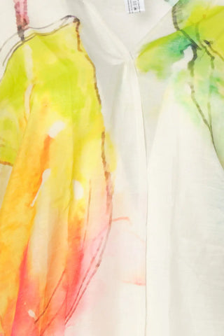 Beyaz İpekli Yaz Mevsimi Desenli Kısa Kimono Silk and Cashmere