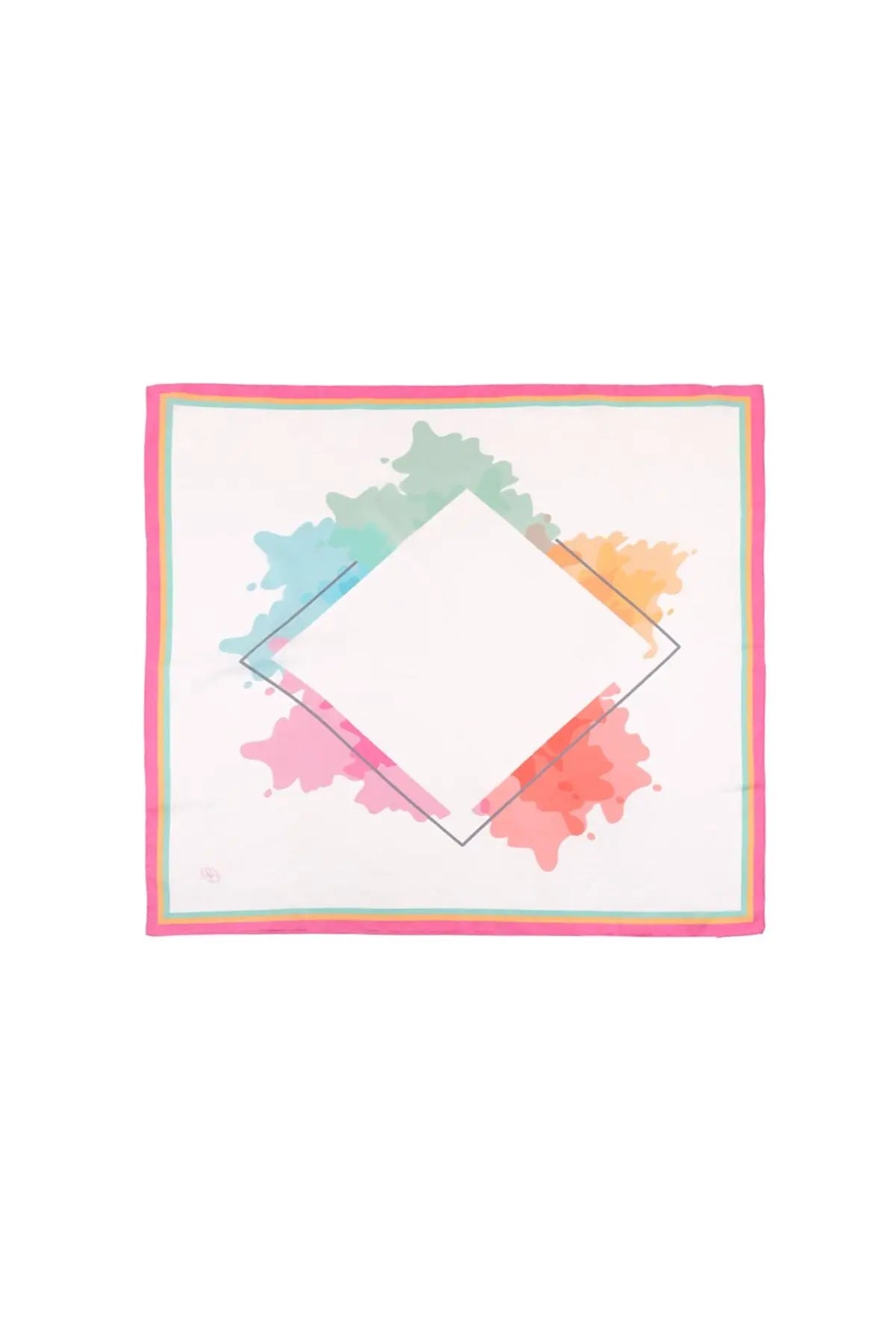 Beyaz Saf İpek Geometrik Desenli Kare Eşarp 90 x 90 cm Silk and Cashmere