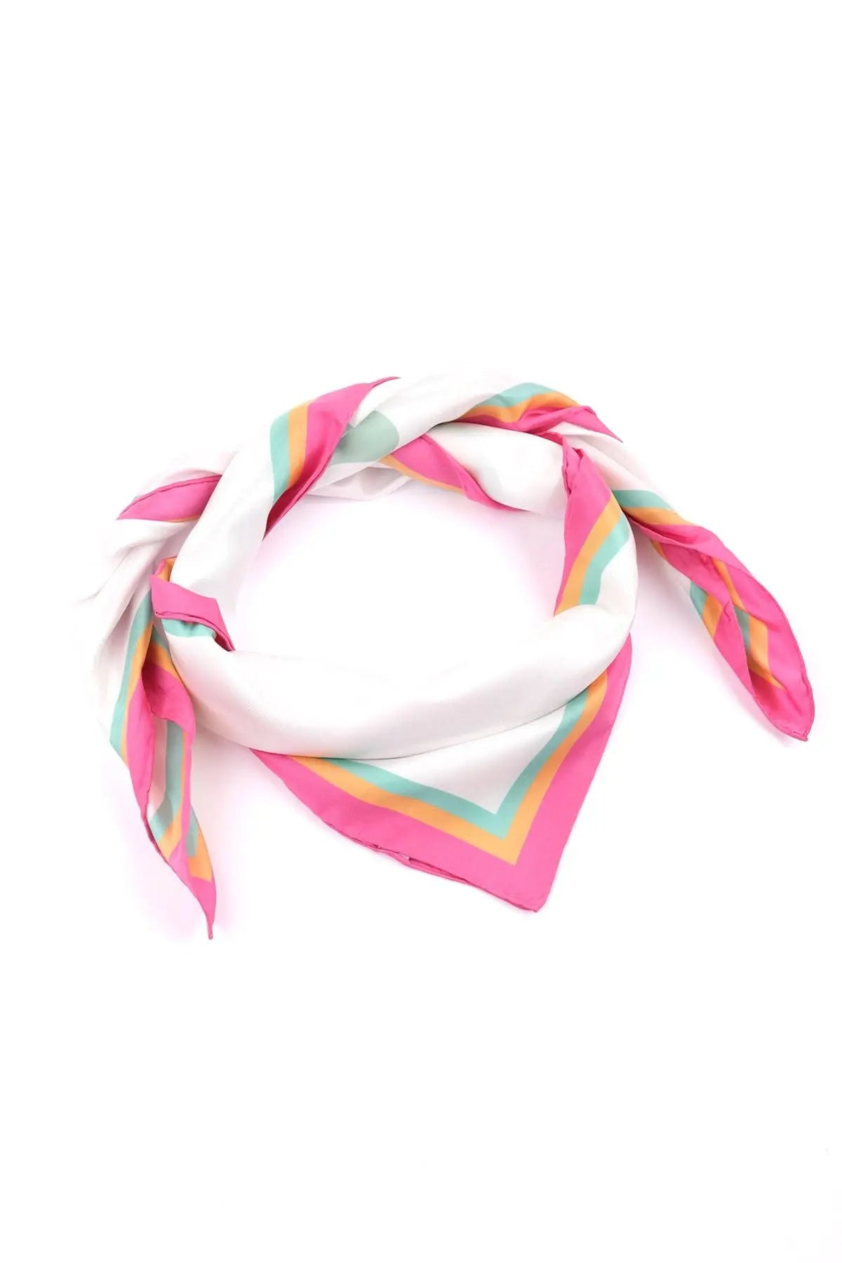 Beyaz Saf İpek Geometrik Desenli Kare Eşarp 90 x 90 cm Silk and Cashmere