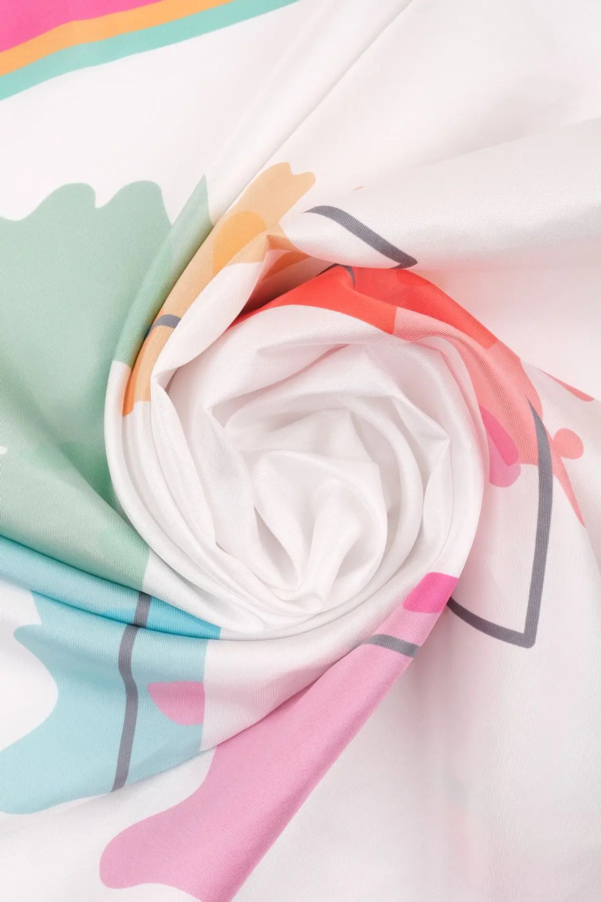 Beyaz Saf İpek Geometrik Desenli Kare Eşarp 90 x 90 cm Silk and Cashmere