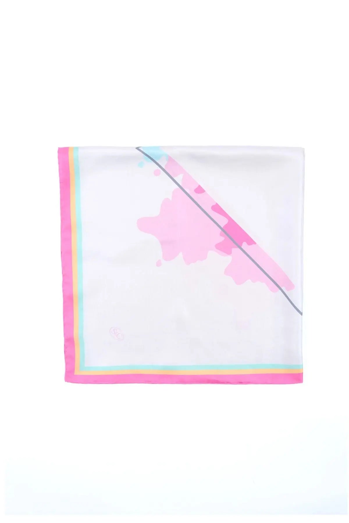 Beyaz Saf İpek Geometrik Desenli Kare Eşarp 90 x 90 cm Silk and Cashmere