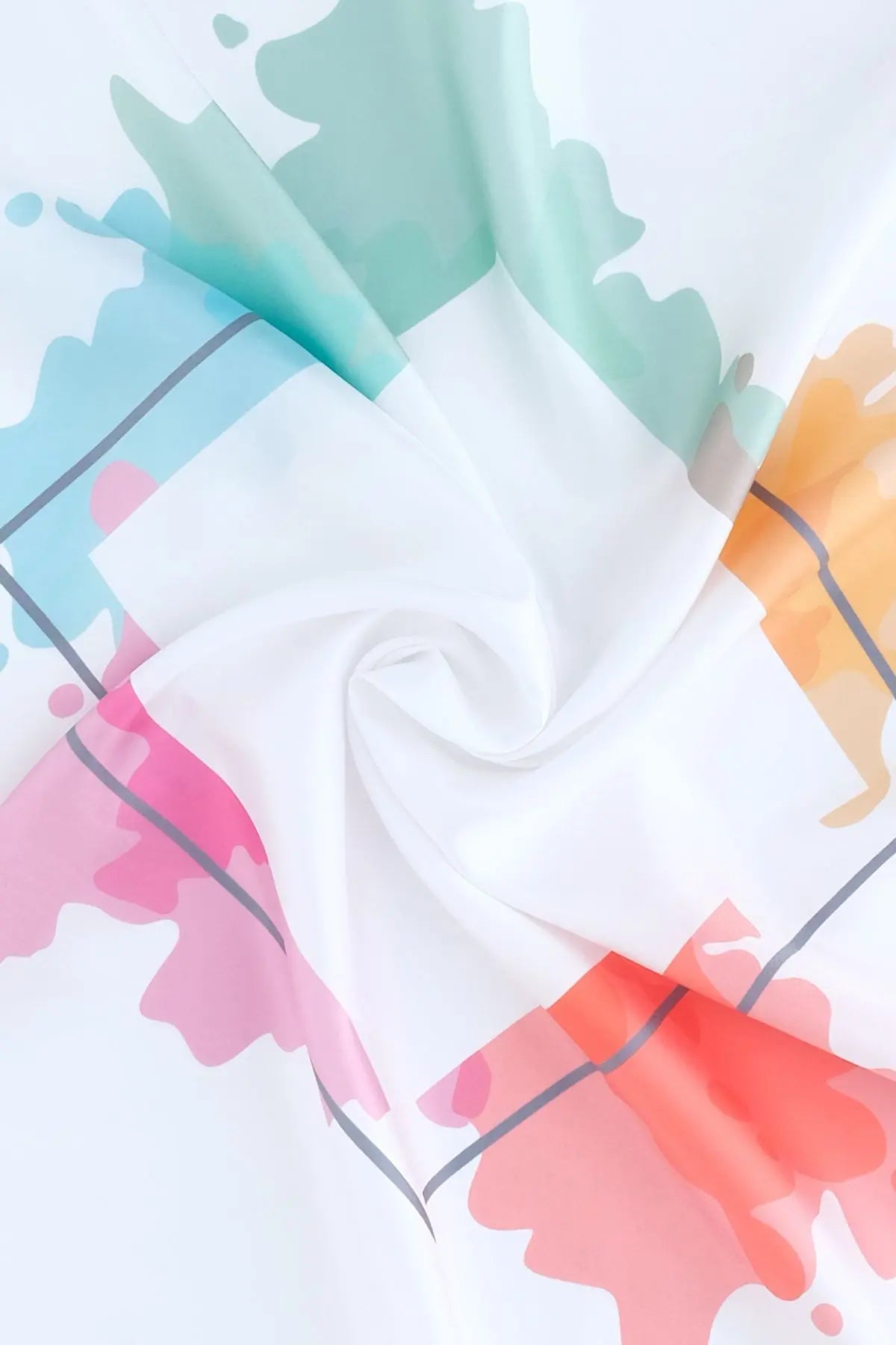 Beyaz Saf İpek Geometrik Desenli Kare Eşarp 90 x 90 cm Silk and Cashmere