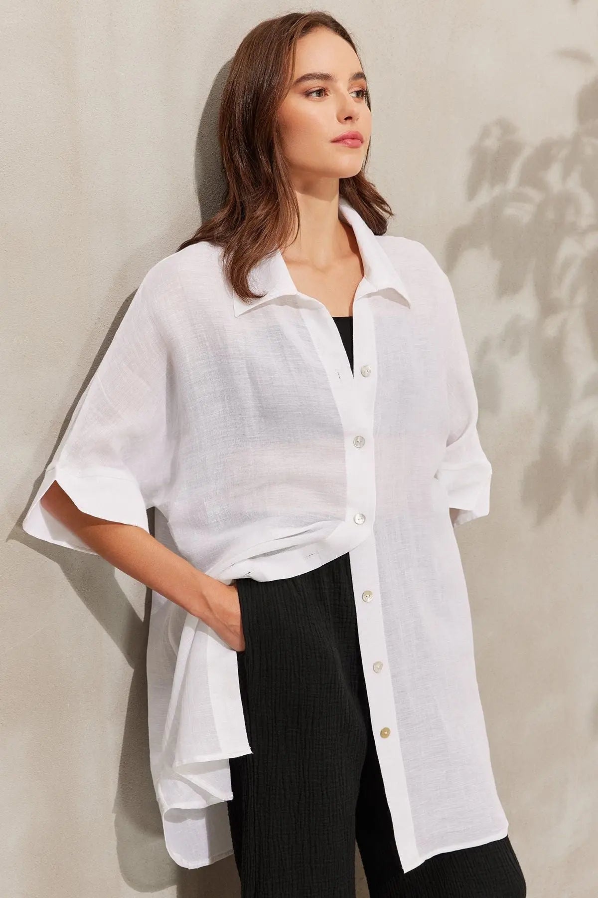 Beyaz Sandra Truvakar Kollu Gömlek Tunik Silk and Cashmere