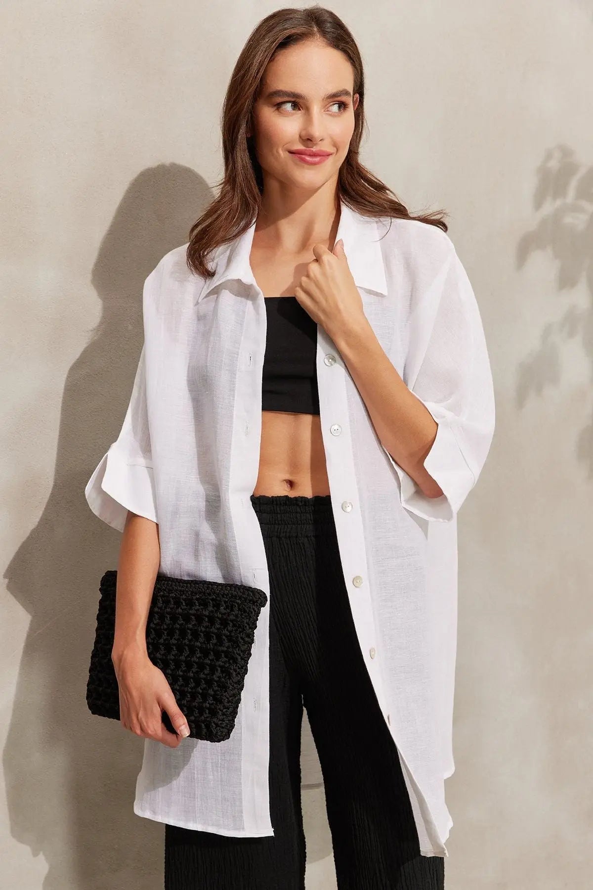 Beyaz Sandra Truvakar Kollu Gömlek Tunik Silk and Cashmere