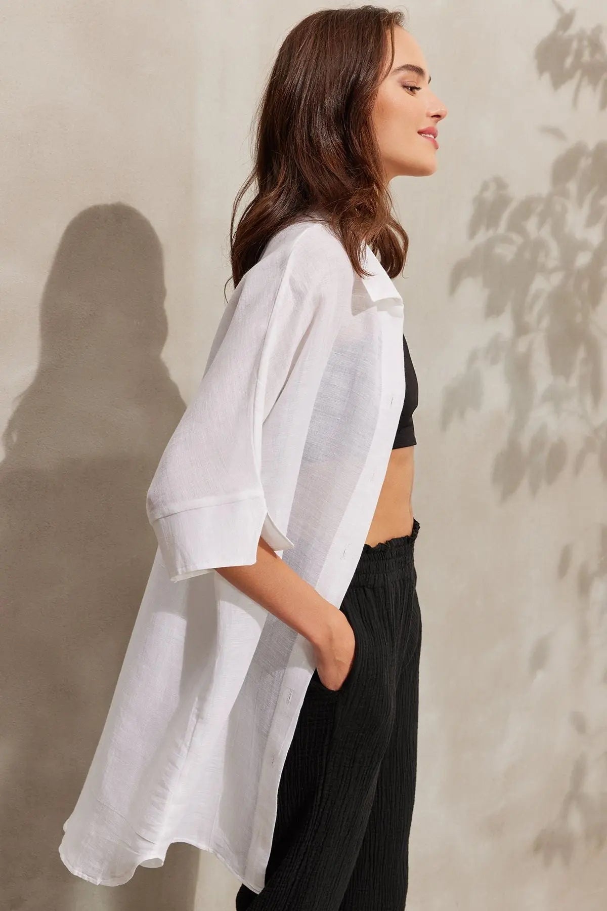 Beyaz Sandra Truvakar Kollu Gömlek Tunik Silk and Cashmere