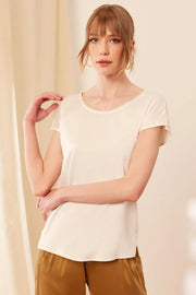 Beyaz Venüs Sunî İnci Detaylı Kısa Kollu İpek Bluz Silk and Cashmere