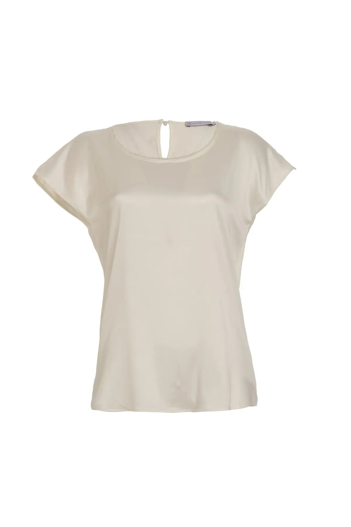 Beyaz Venüs Sunî İnci Detaylı Kısa Kollu İpek Bluz Silk and Cashmere