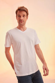 Beyaz & More Erkek V Yaka  Kısa Kollu Pamuk Tişört Silk and Cashmere