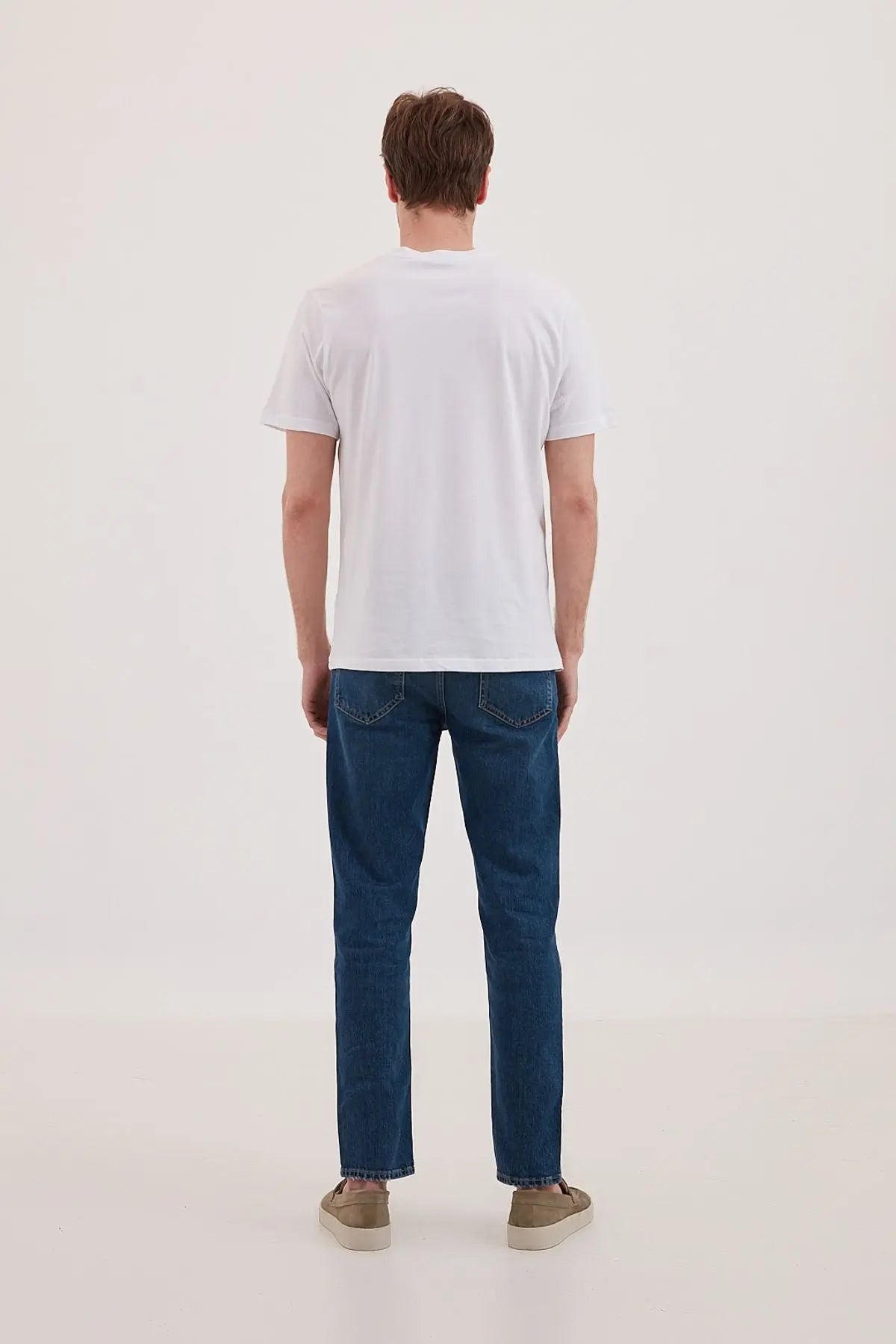 Beyaz & More Erkek V Yaka  Kısa Kollu Pamuk Tişört Silk and Cashmere