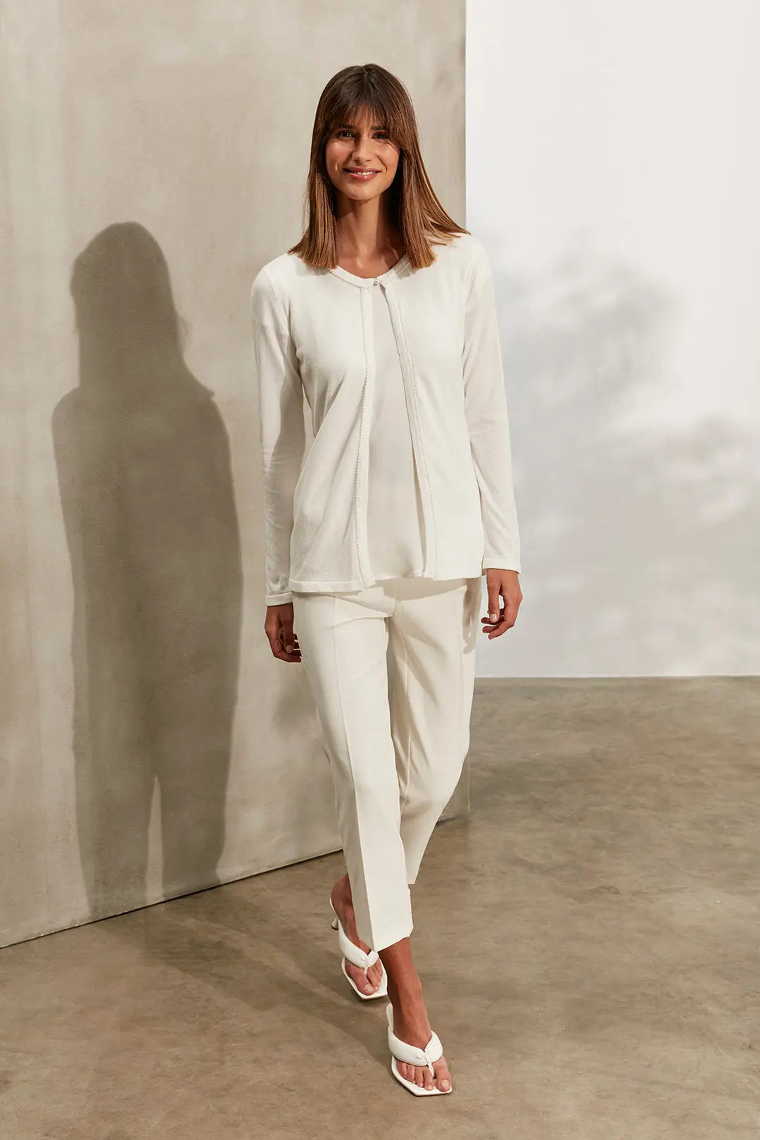 Beyaz & More Venüs Sunî İnci Detaylı İnce Triko Hırka Silk and Cashmere