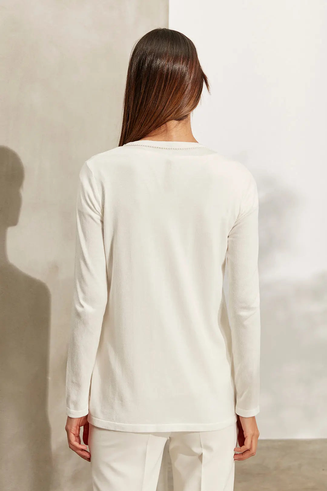 Beyaz & More Venüs Sunî İnci Detaylı İnce Triko Hırka Silk and Cashmere