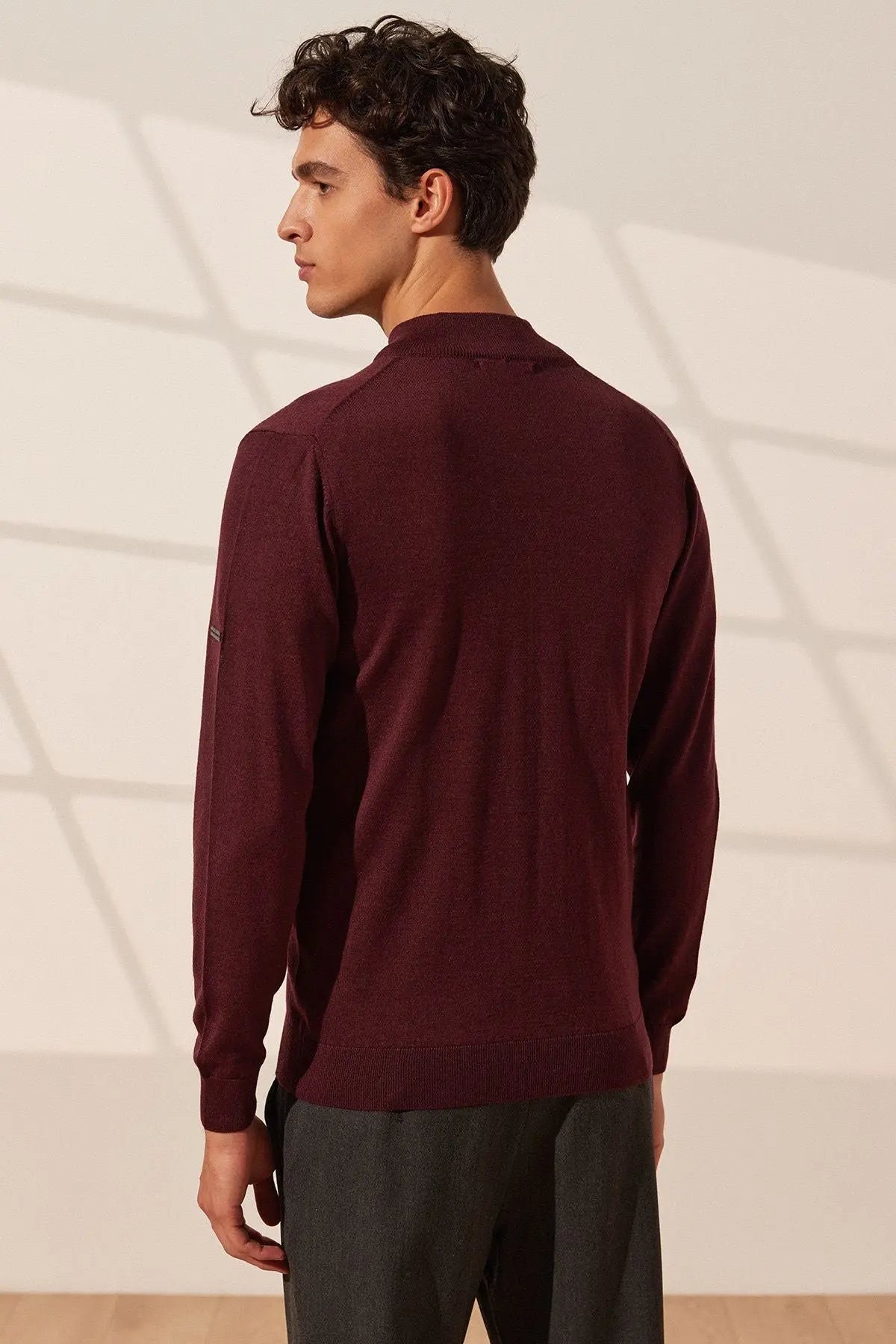 Bordo İpekli Quentin Yarım Balıkçı Yaka Uzun Kollu Triko Erkek Hırka Silk and Cashmere