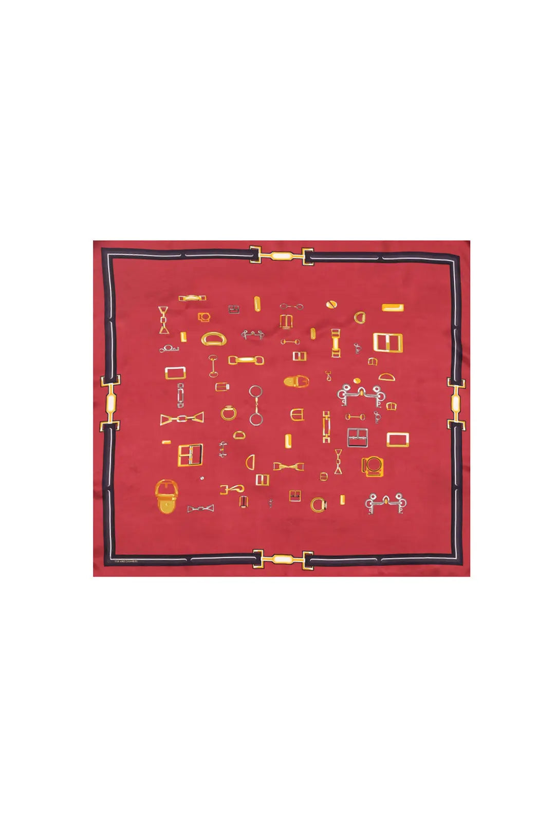 Bordo Saf ipek At Obje Desenli  Kadın Kare Eşarp 90 x 90 cm Silk and Cashmere