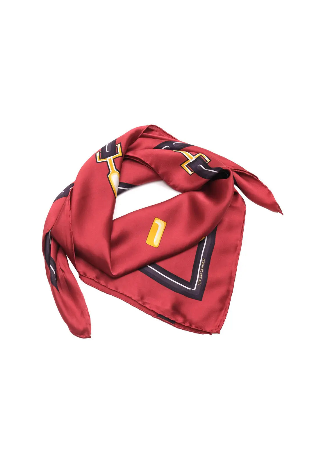 Bordo Saf ipek At Obje Desenli  Kadın Kare Eşarp 90 x 90 cm Silk and Cashmere