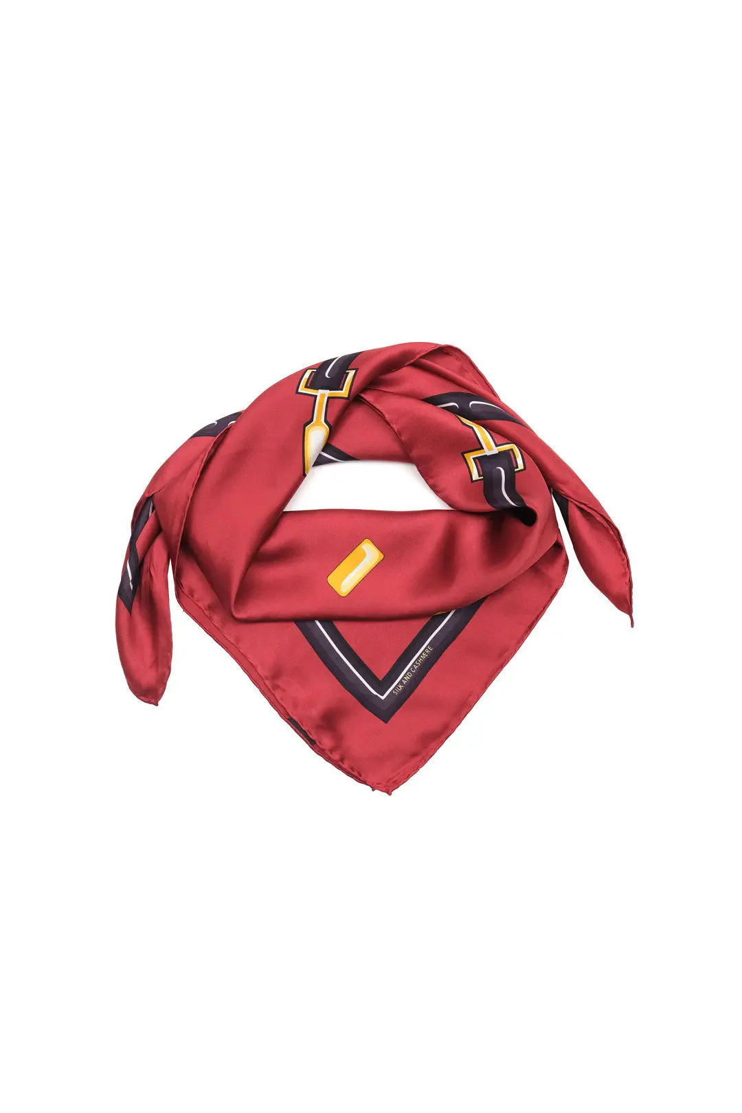 Bordo Saf ipek At Obje Desenli  Kadın Kare Eşarp 90 x 90 cm Silk and Cashmere