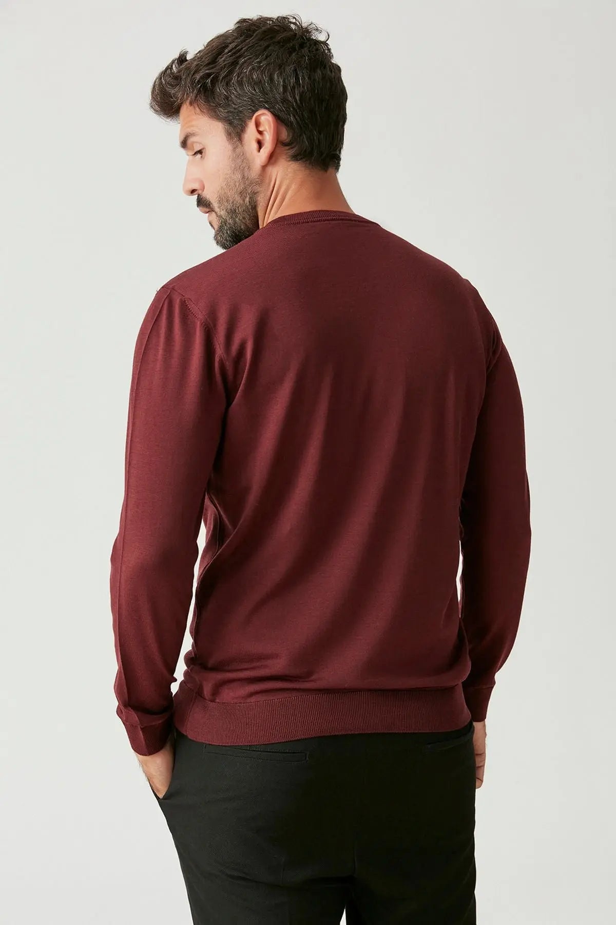 Bordo & More Matteo Yuvarlak Yaka Uzun Kollu Erkek Kazak Silk and Cashmere