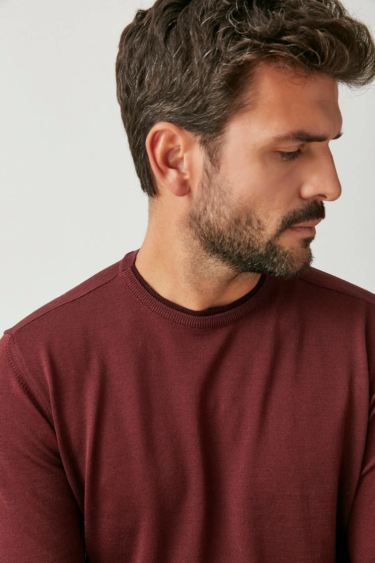 Bordo & More Matteo Yuvarlak Yaka Uzun Kollu Erkek Kazak Silk and Cashmere