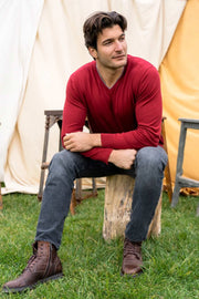 Bordo & More Tony Modal ve Pamuklu V Yaka Uzun Kollu Erkek Triko Silk and Cashmere