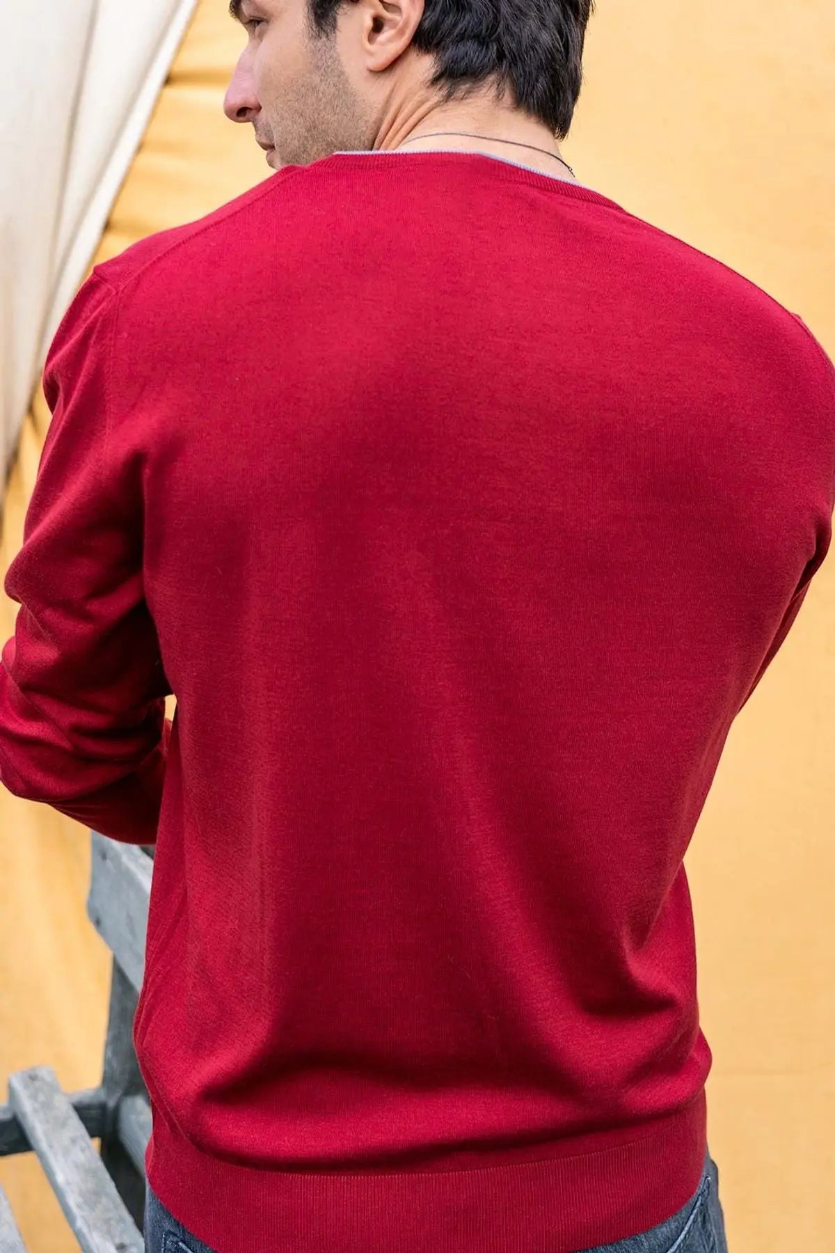 Bordo & More Tony Modal ve Pamuklu V Yaka Uzun Kollu Erkek Triko Silk and Cashmere