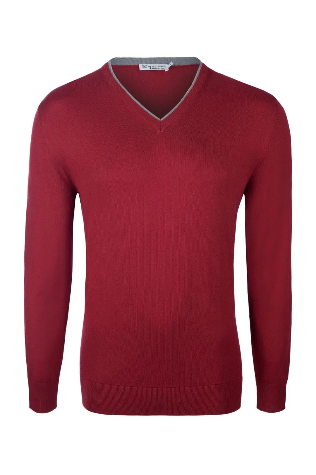 Bordo & More Tony Modal ve Pamuklu V Yaka Uzun Kollu Erkek Triko Silk and Cashmere