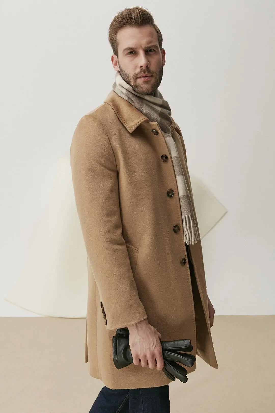 Camel Kaşmir Karışımlı Erkek Kaban Silk and Cashmere