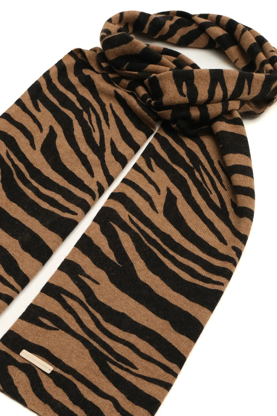 Camel Kaşmir Yün Zebra Baskılı Atkı 35 x 195 cm Silk and Cashmere