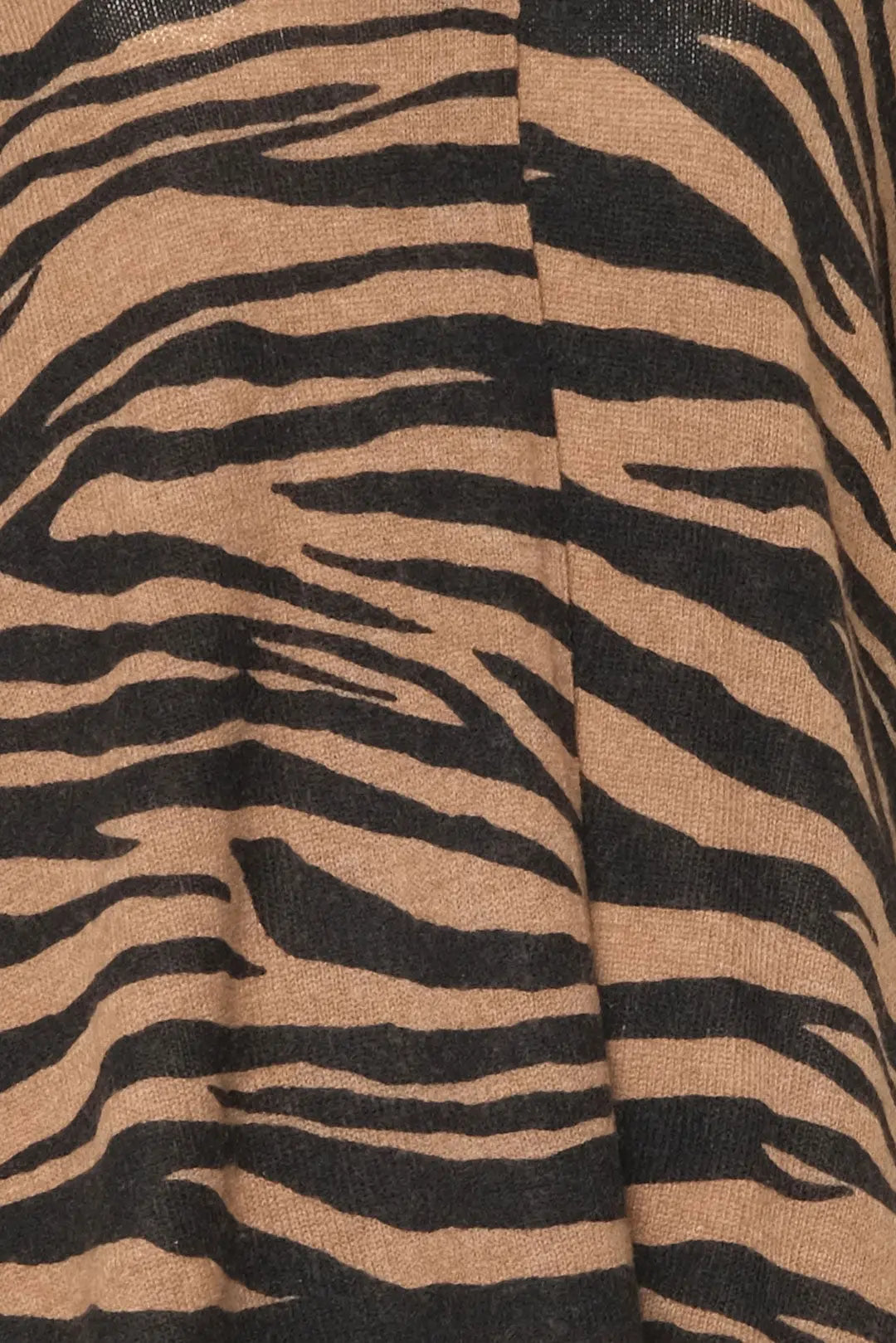 Camel Kaşmir Yün Zebra Baskılı Düğmesiz Uzun Kollu Hırka Silk and Cashmere