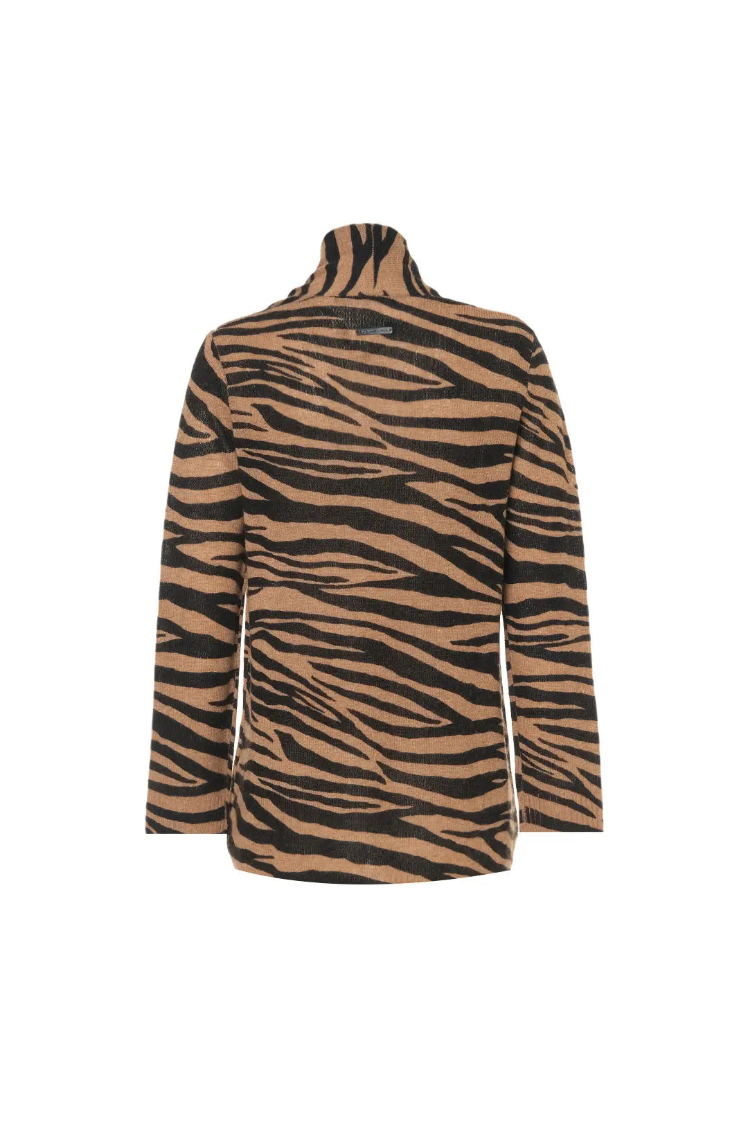 Camel Kaşmir Yün Zebra Baskılı Düğmesiz Uzun Kollu Hırka Silk and Cashmere