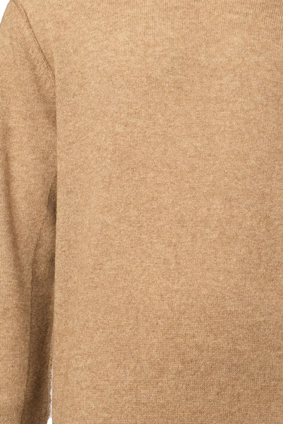 Camel Kaşmir ve Avustralya Yünü Erson Ters Dikiş Detaylı Yuvarlak Yaka Uzun Kollu Erkek Kazak Silk and Cashmere