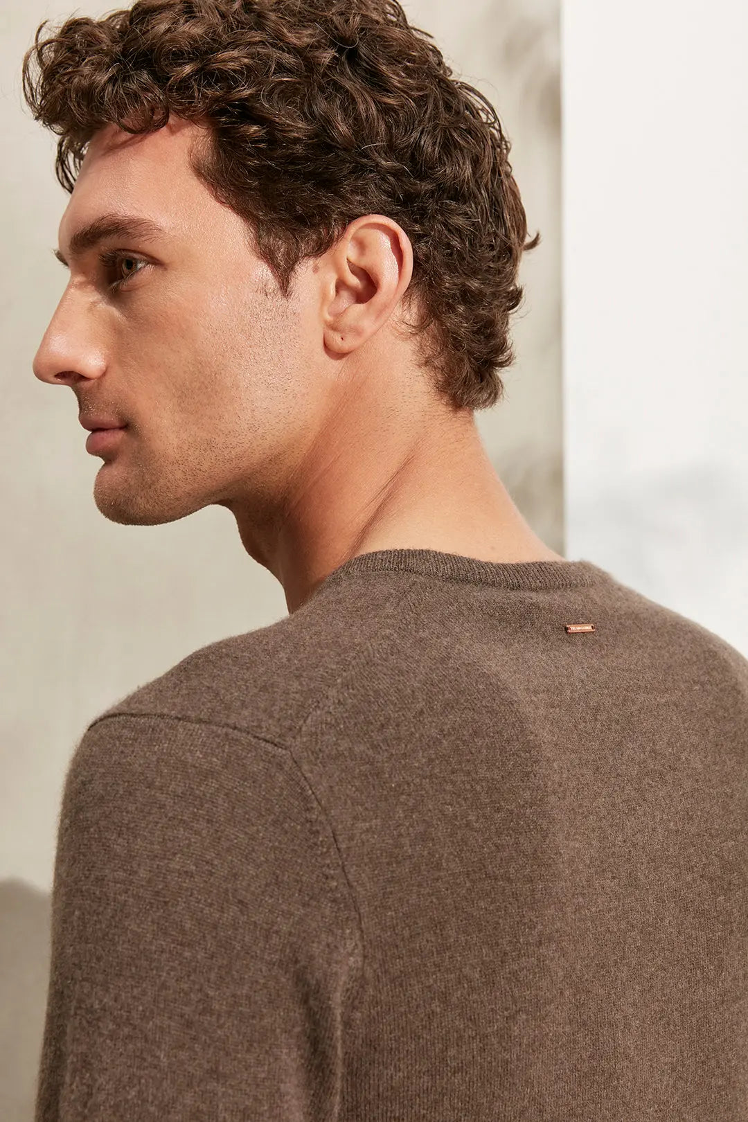 Camel Saf Kamir V Yaka Uzun Kollu Vincent Erkek Kazak Silk and Cashmere