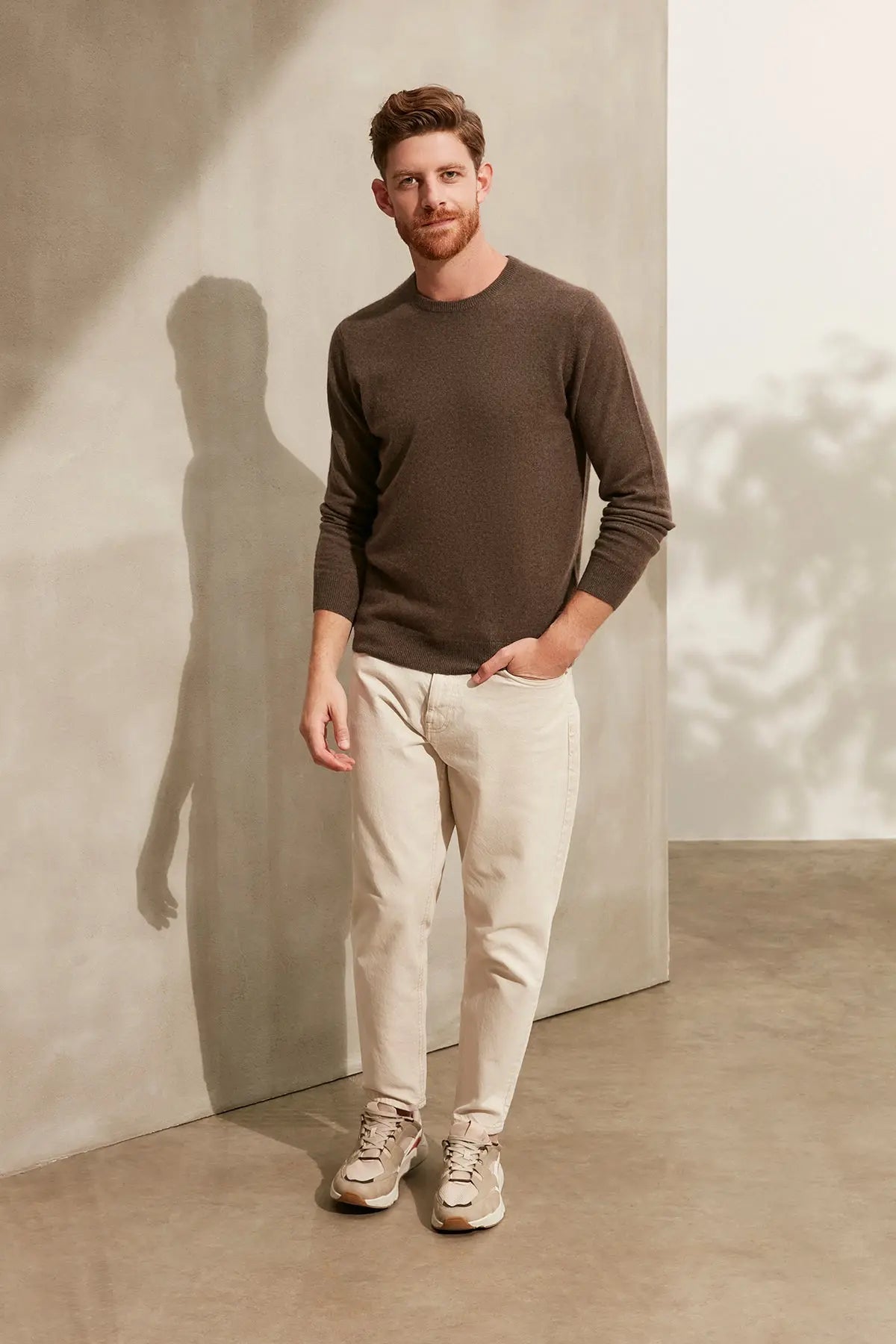 Camel Saf Kamir Yuvarlak Yaka Uzun Kollu Vincent Kazak Silk and Cashmere