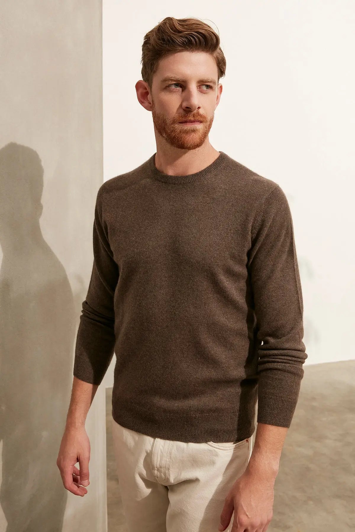 Camel Saf Kamir Yuvarlak Yaka Uzun Kollu Vincent Kazak Silk and Cashmere