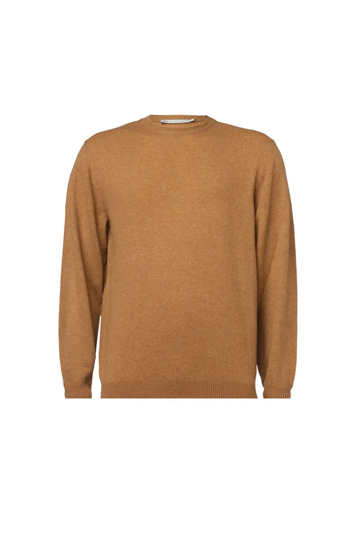 Camel Saf Kamir Yuvarlak Yaka Uzun Kollu Vincent Kazak Silk and Cashmere