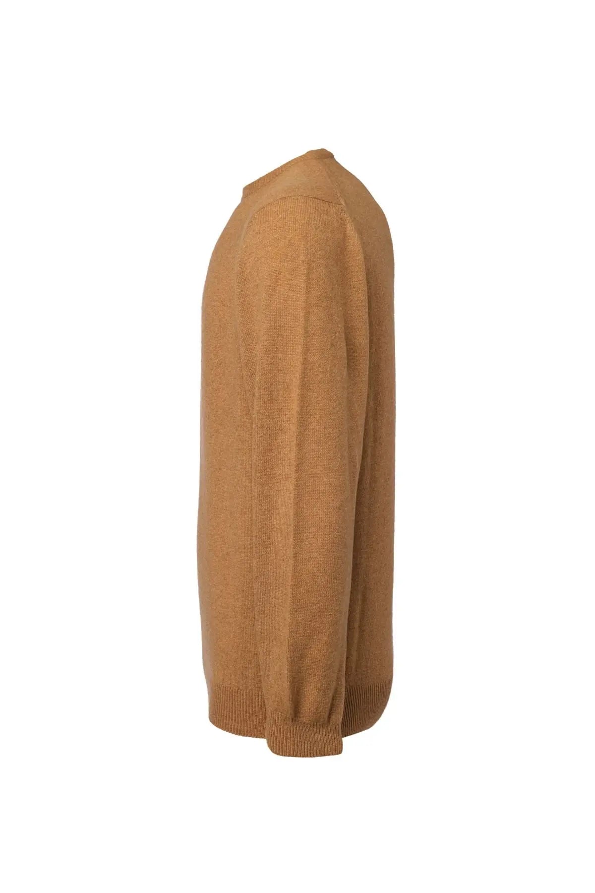 Camel Saf Kamir Yuvarlak Yaka Uzun Kollu Vincent Kazak Silk and Cashmere