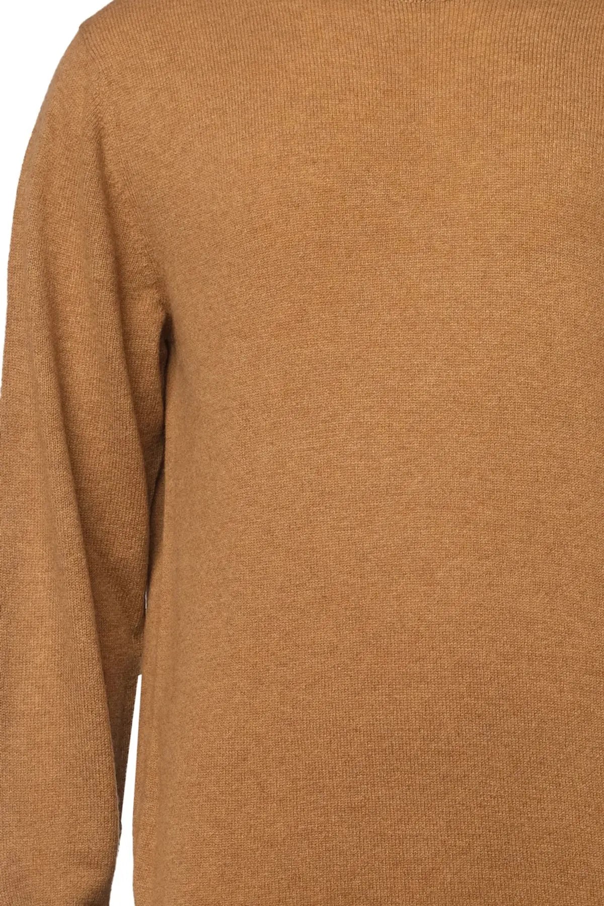 Camel Saf Kamir Yuvarlak Yaka Uzun Kollu Vincent Kazak Silk and Cashmere