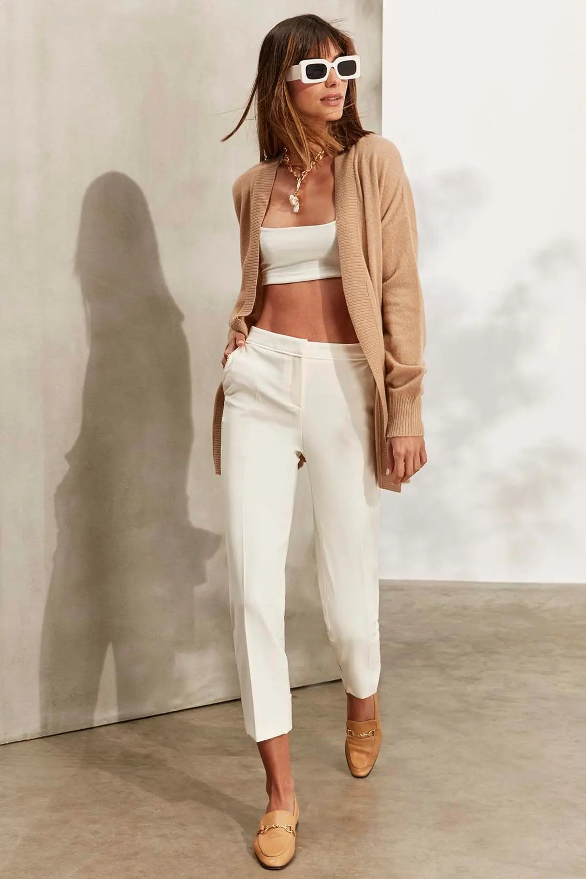 Camel Saf Kaşmir Angel T Kollu Kuşaklı Hırka Silk and Cashmere