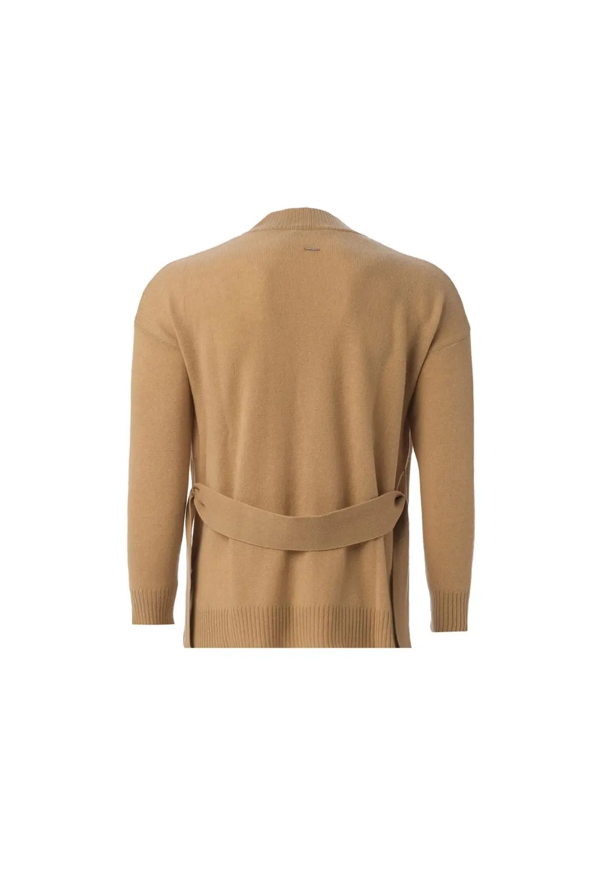 Camel Saf Kaşmir Angel T Kollu Kuşaklı Hırka Silk and Cashmere