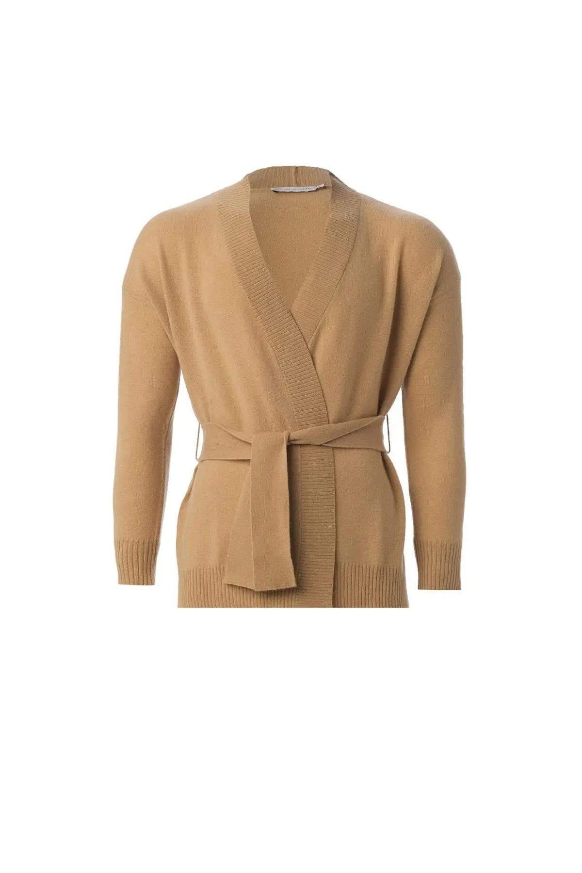 Camel Saf Kaşmir Angel T Kollu Kuşaklı Hırka Silk and Cashmere