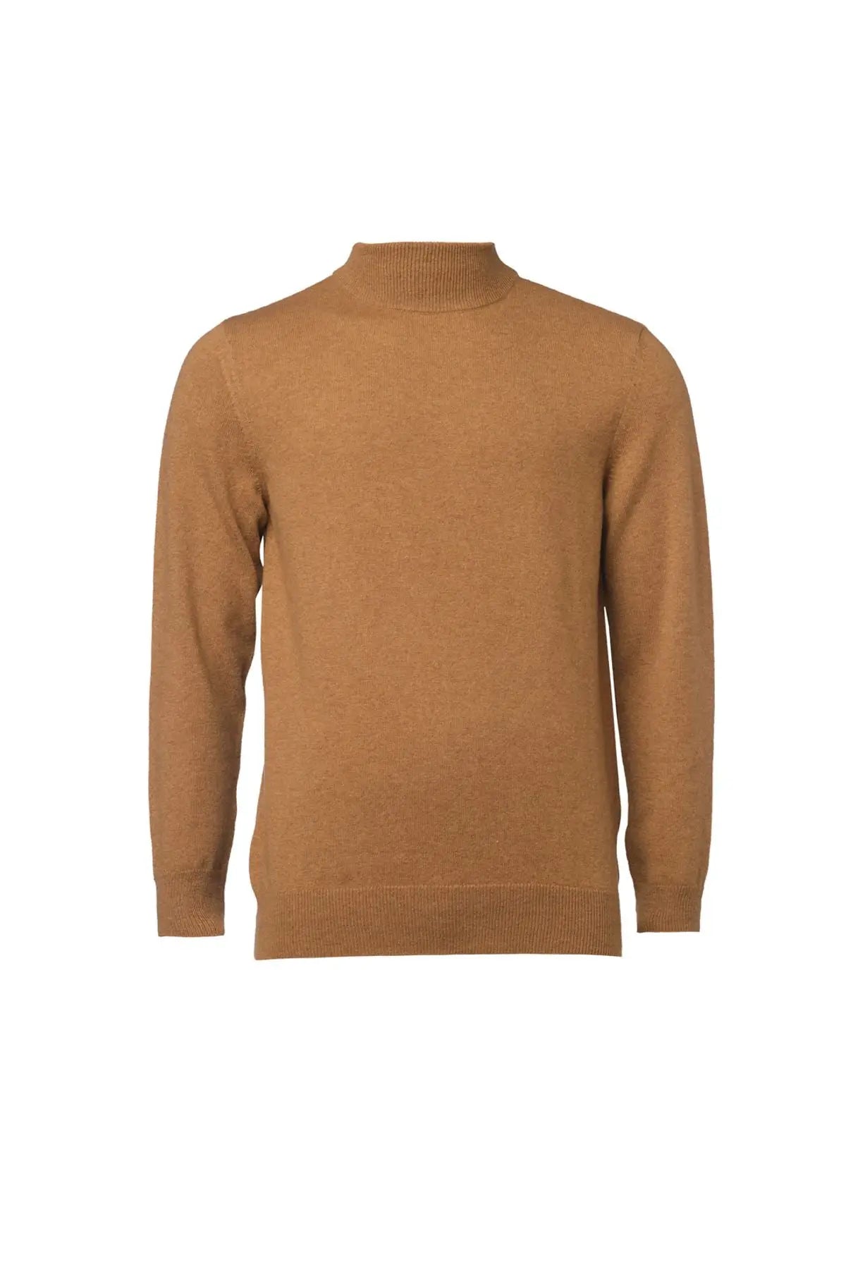 Camel Saf Kaşmir Yarımbalıkçı Yaka Uzun Kollu Erkek Kazak Silk and Cashmere