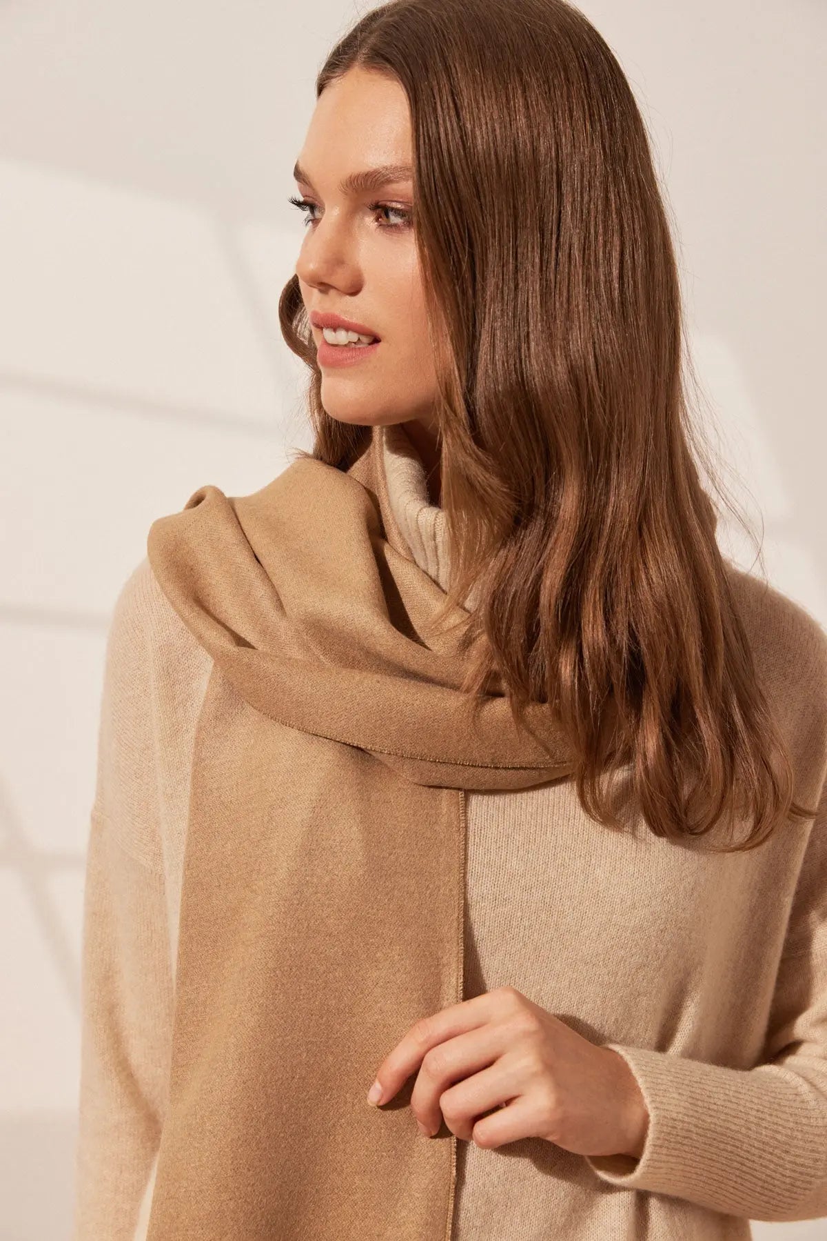 Camel & More Vish Düz Renk Kaşkol Atkı 30 x 180 cm Silk and Cashmere