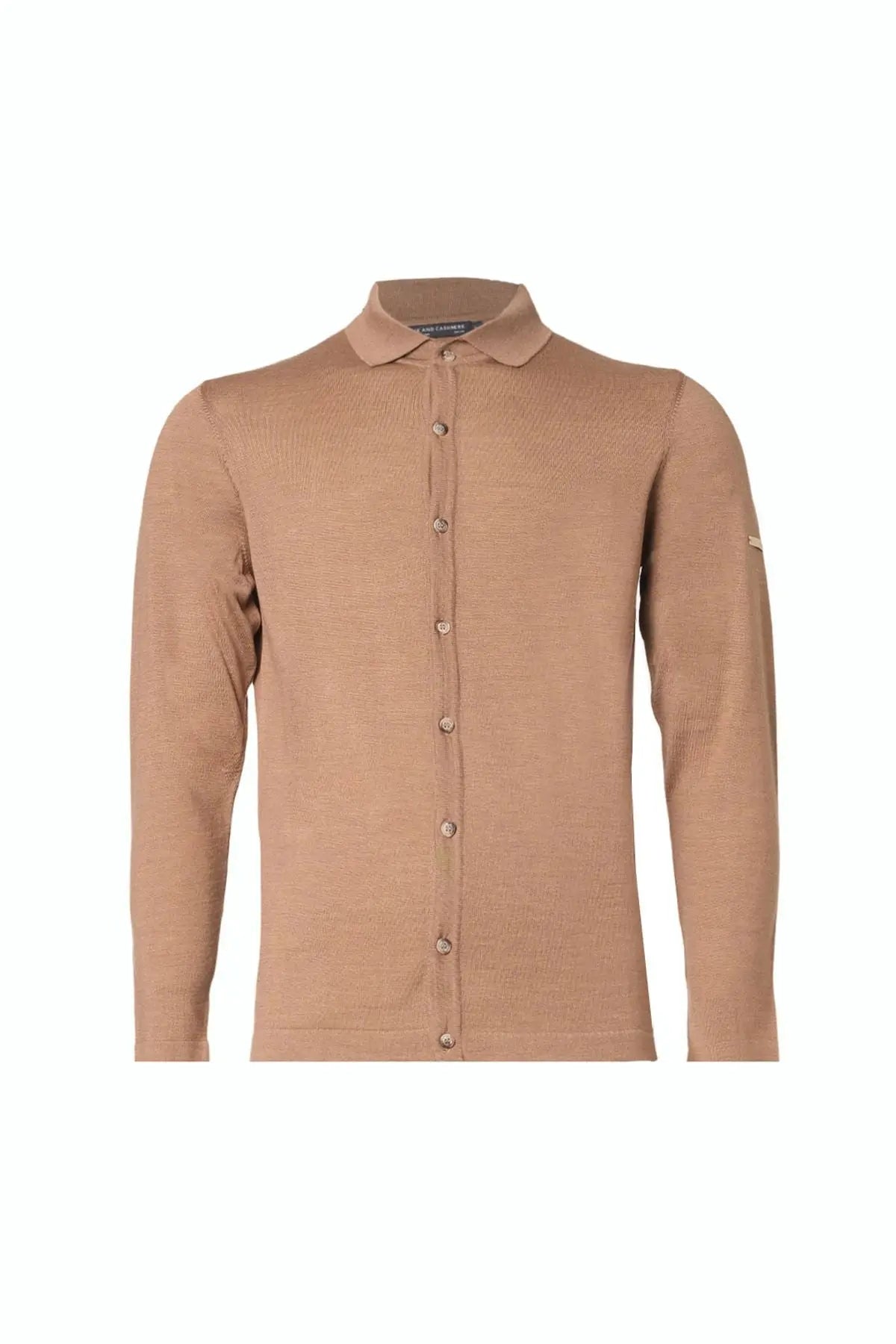 Camel pekli Quentin Polo Yaka Uzun Kollu Erkek Triko Gömlek Silk and Cashmere