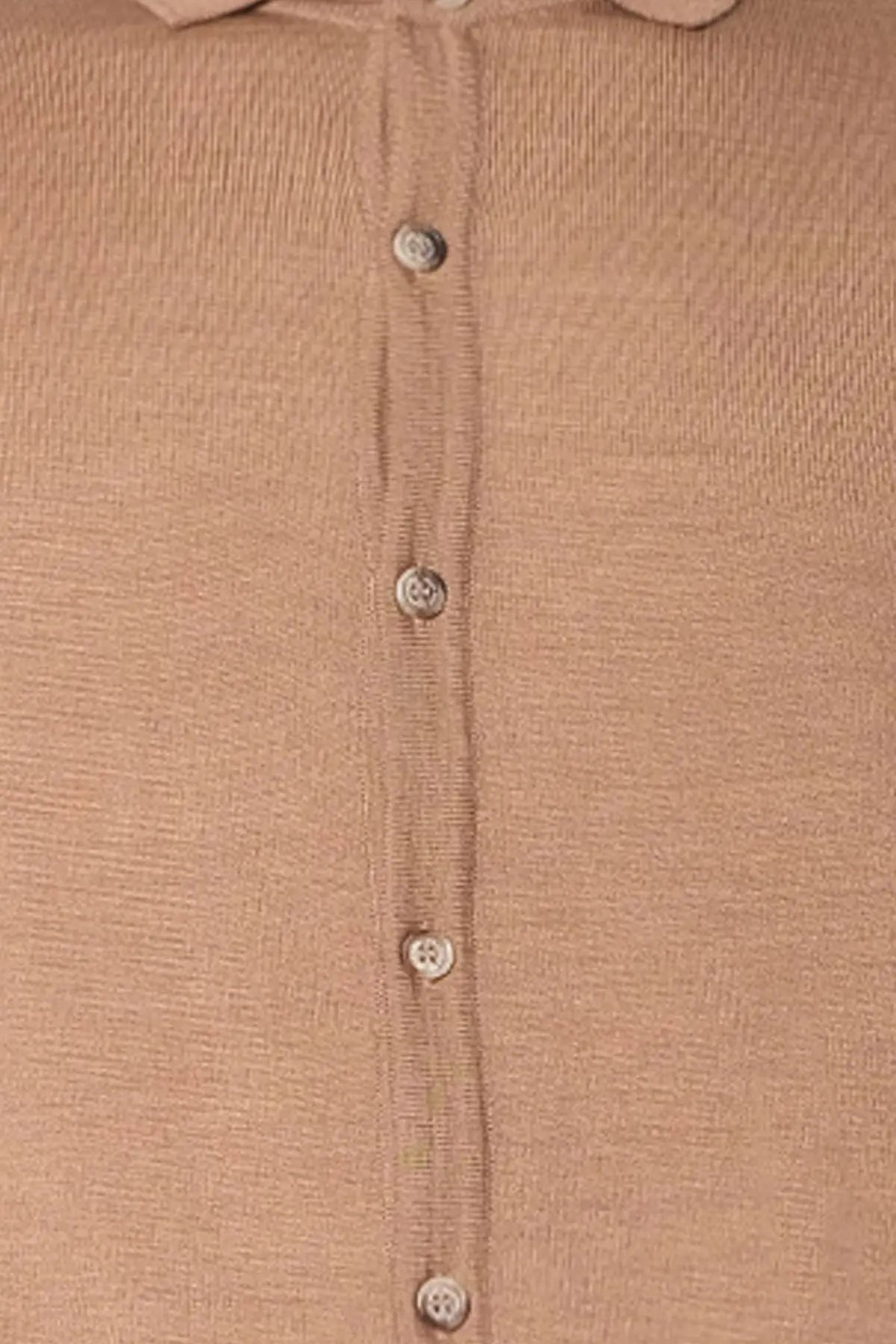 Camel pekli Quentin Polo Yaka Uzun Kollu Erkek Triko Gömlek Silk and Cashmere