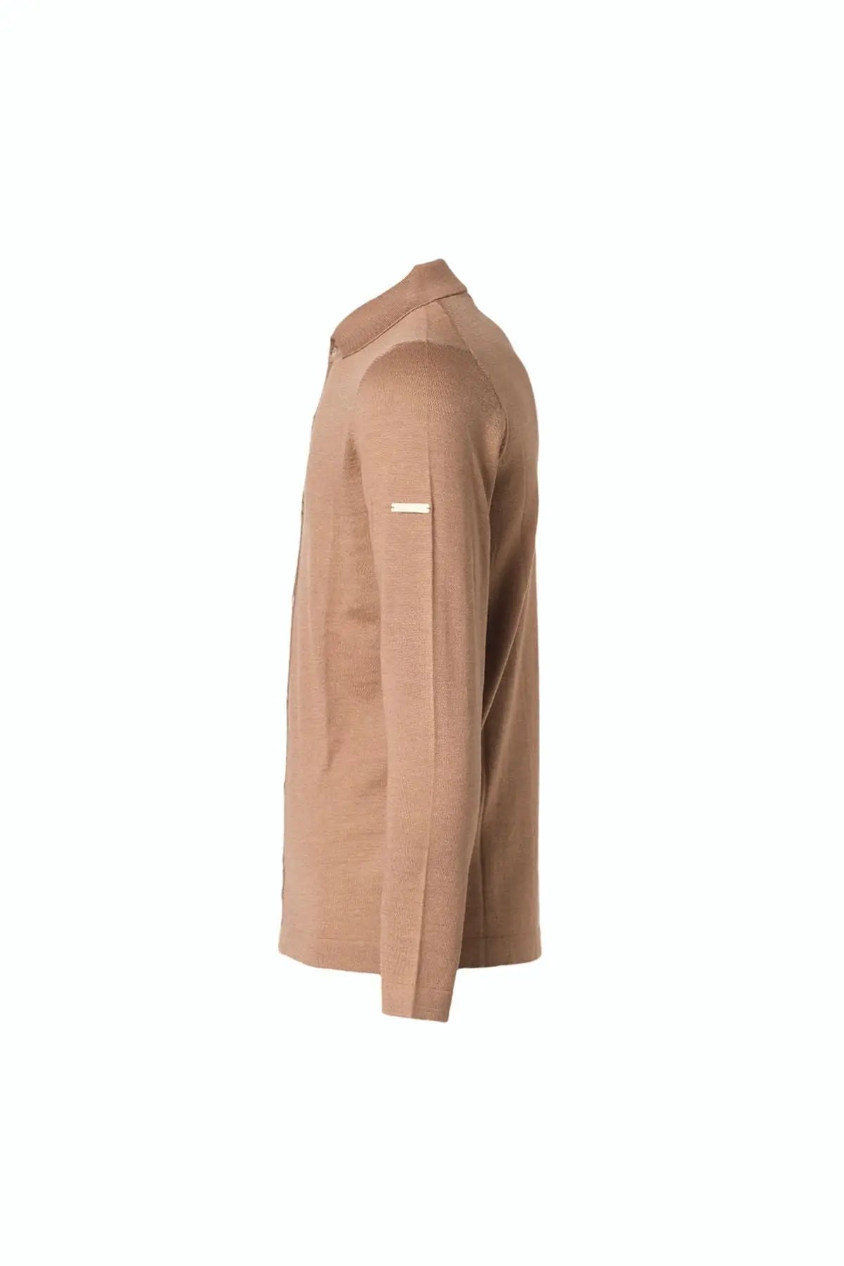 Camel pekli Quentin Polo Yaka Uzun Kollu Erkek Triko Gömlek Silk and Cashmere