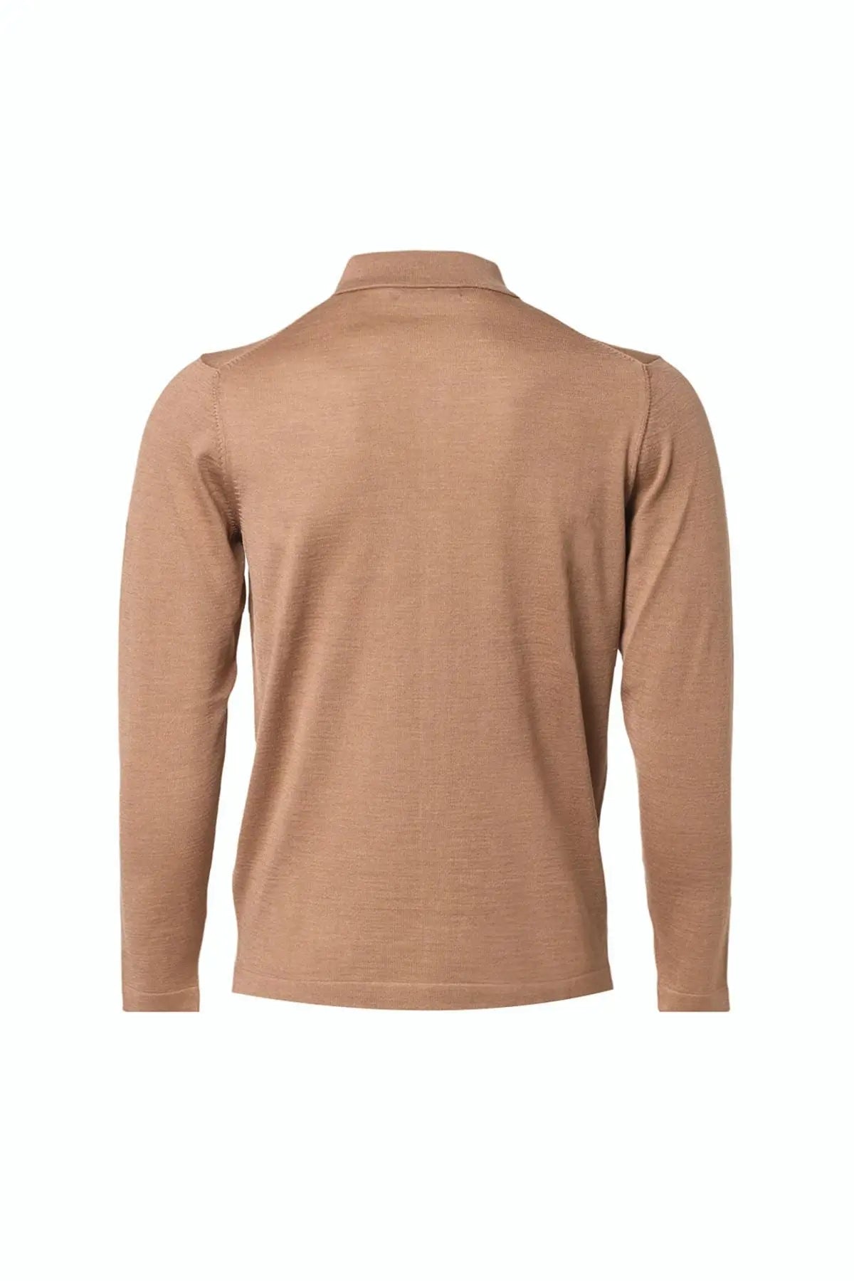 Camel pekli Quentin Polo Yaka Uzun Kollu Erkek Triko Gömlek Silk and Cashmere